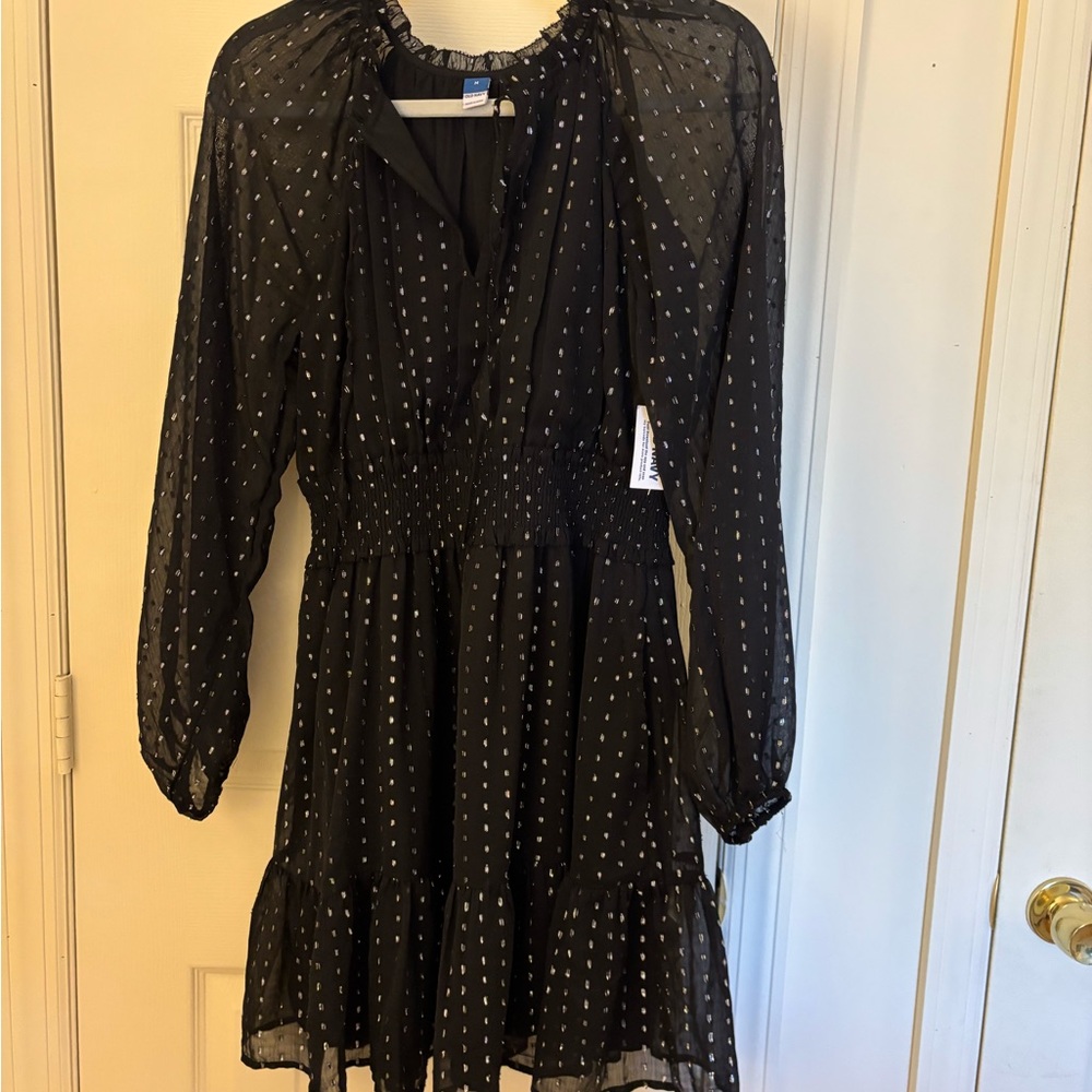 Old Navy Black Sheer Dress with Polka Dots
